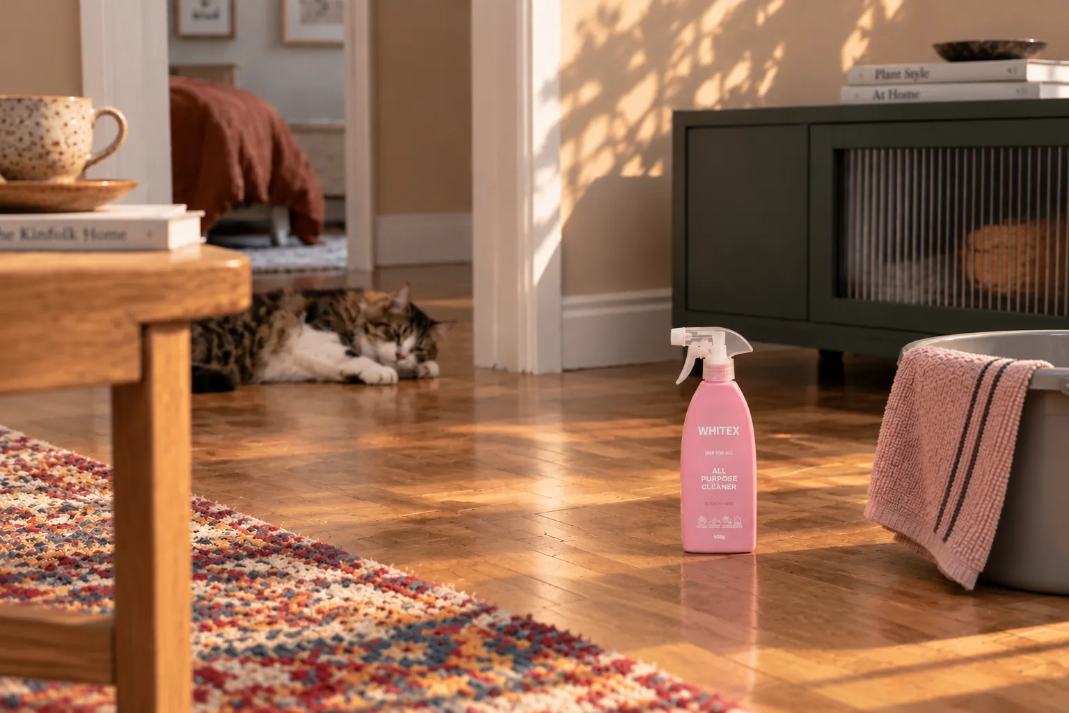 Cleaning Parquet Floors with a Surface Spray